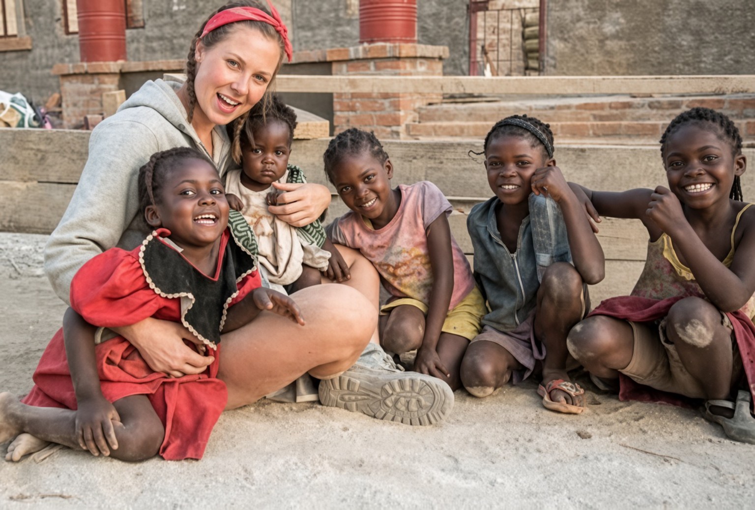 Children with a volunteer
