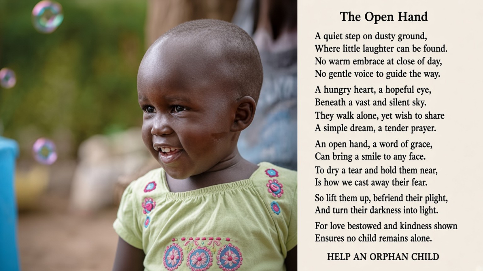 The Open Hand message about supporting an orphan child