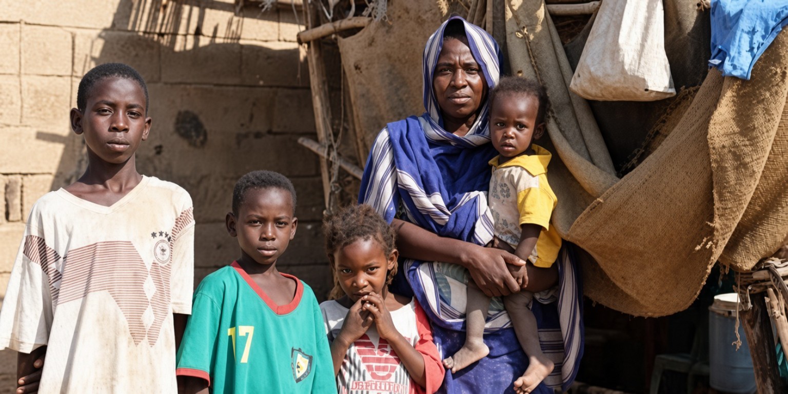 African mother and children in a rural community